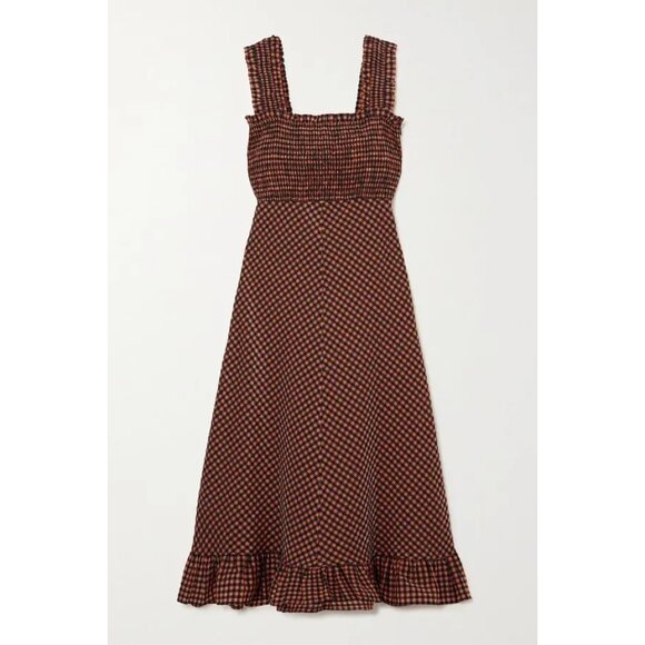 Ganni Dresses & Skirts - Ganni Cult Classic Smocked Dress - Ruffled Gingham Midi Dress - XS 34